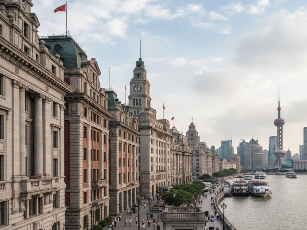 上海外灘　ヨーロッパ建築が立ち並ぶイメージ図