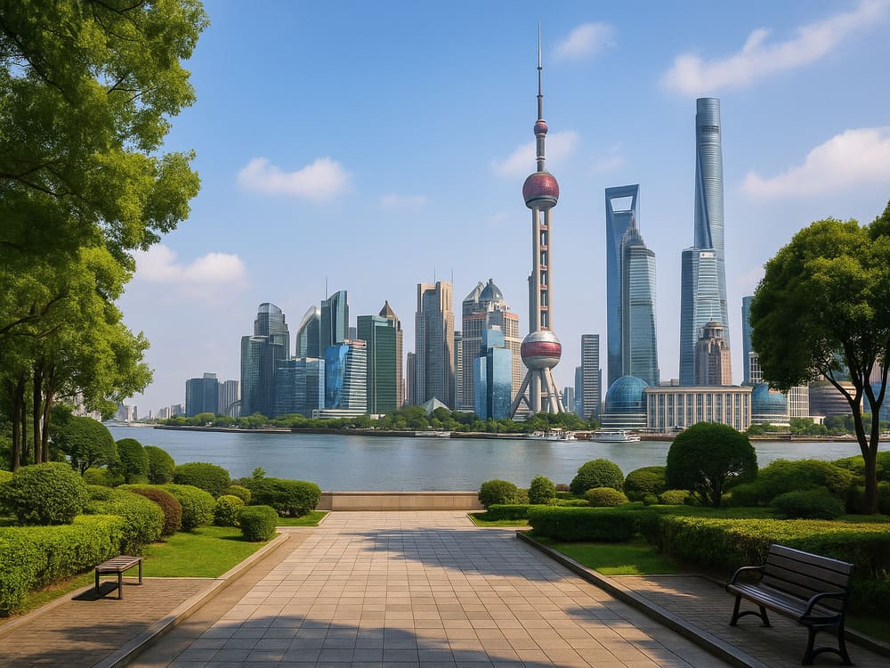 上海外灘　黄浦公園から眺める超高層ビル群