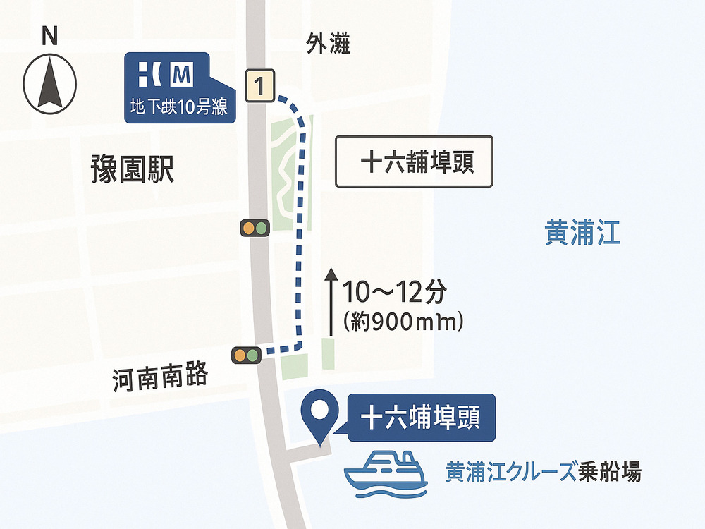 黄浦江ナイトクルーズの乗船場所「十六舗埠頭」までの行き方マップ