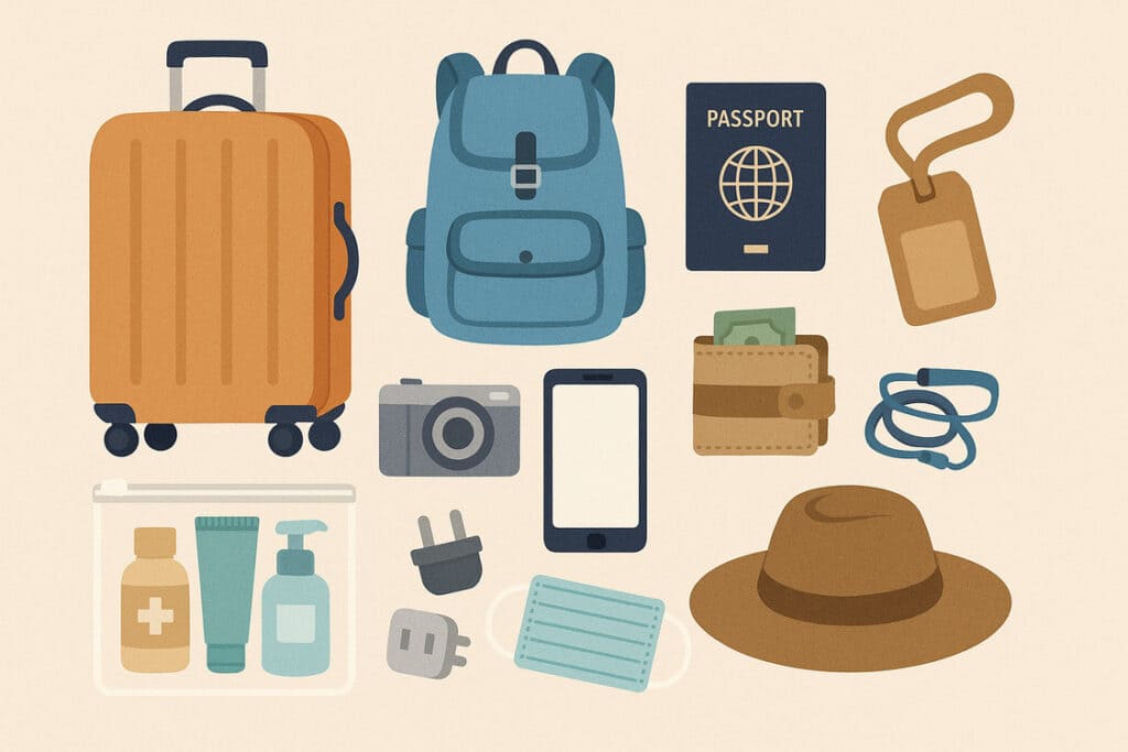 上海旅行　準備する持ち物イメージ図