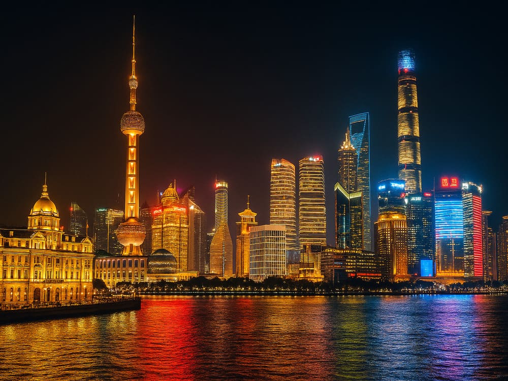 上海外灘　超高層ビル群の夜景イメージ図