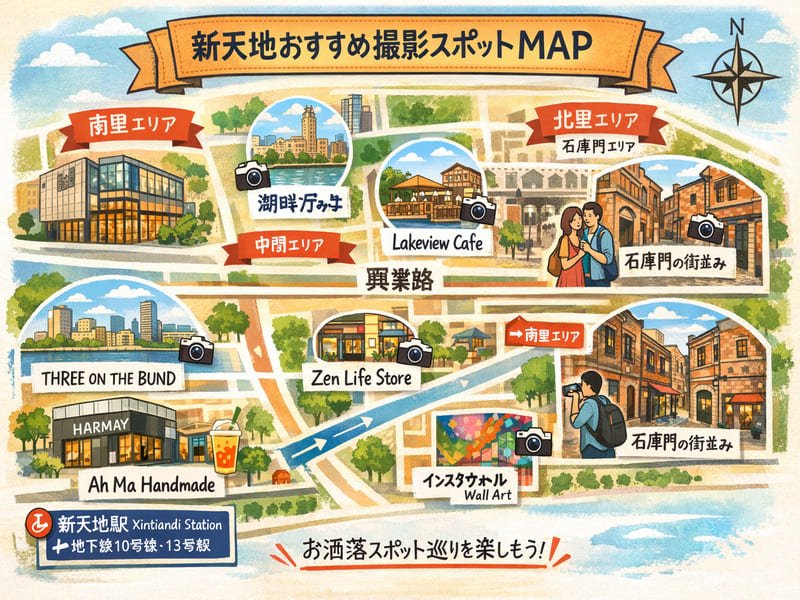 上海新天地のおすすめ撮影スポットのイメージMAP